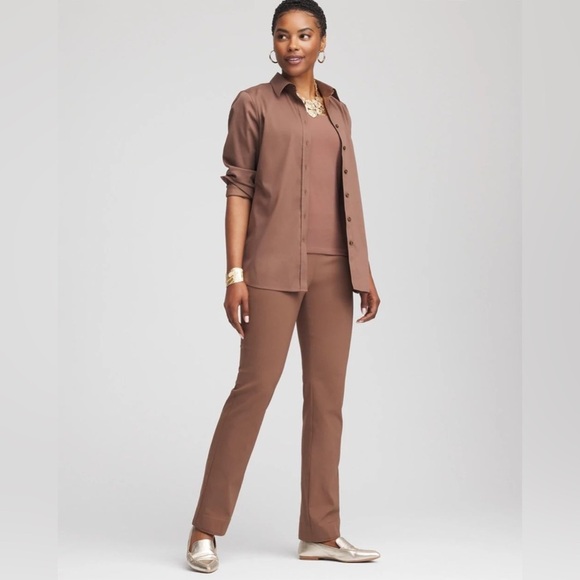 Chico’s Women’s Dried Mushroom Brigitte™ Slim Full-Length Trouser Pants Size 8R - Picture 13 of 15